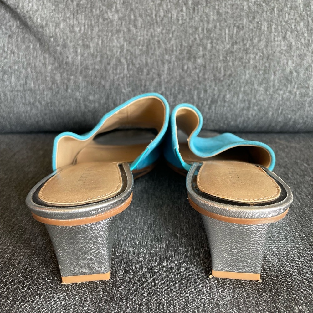 Judith Ripka sandals Jaime size 11 sky blue suede silver wedge Christmas cruise - Picture 4 of 6